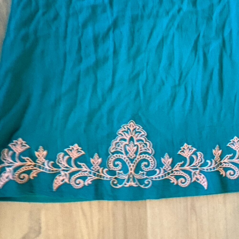 Lulus Tale To Tell Teal Embroidered Shift Dress Medium - Picture 3 of 8